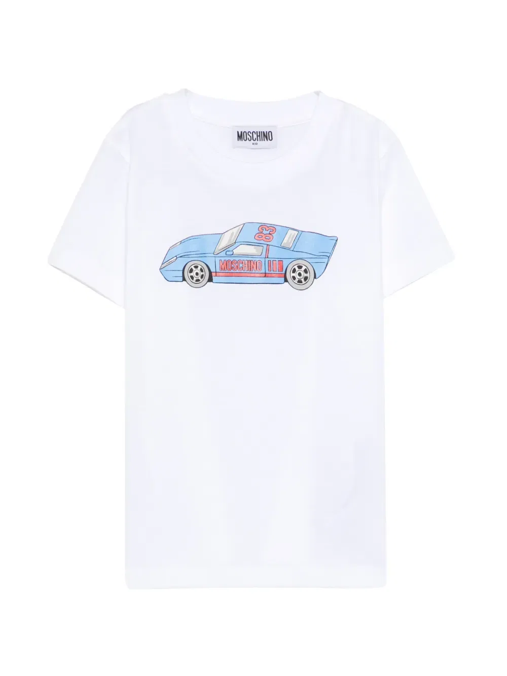 Футболка с коротким рукавом и автомобильным принтом Moschino Kids, белый