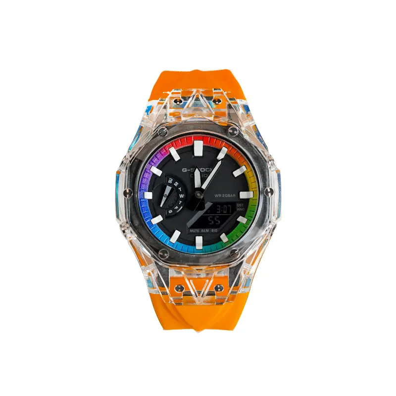

CASIO Часы Unisex Liquid Crystal/Analog Dual Display Series 48.5mm Black Watch, Sky Rainbow Hublot Glacier Orange