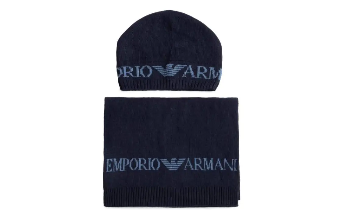 

Шарф и шапка с логотипом в технике жаккард EMPORIO ARMANI