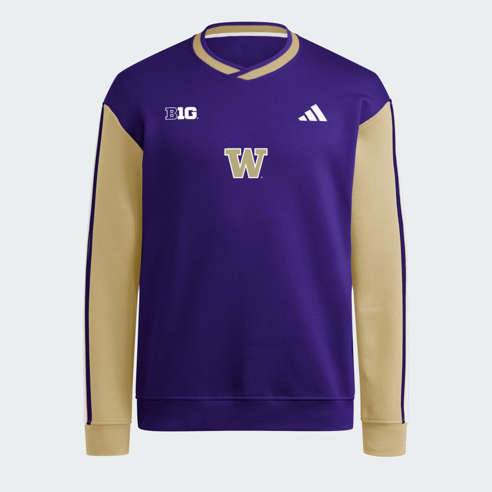 

Толстовка Adidas Washington Huskies 3-Stripes Fleece Jersey Crew, цвет Collegiate Purple/Team Sand