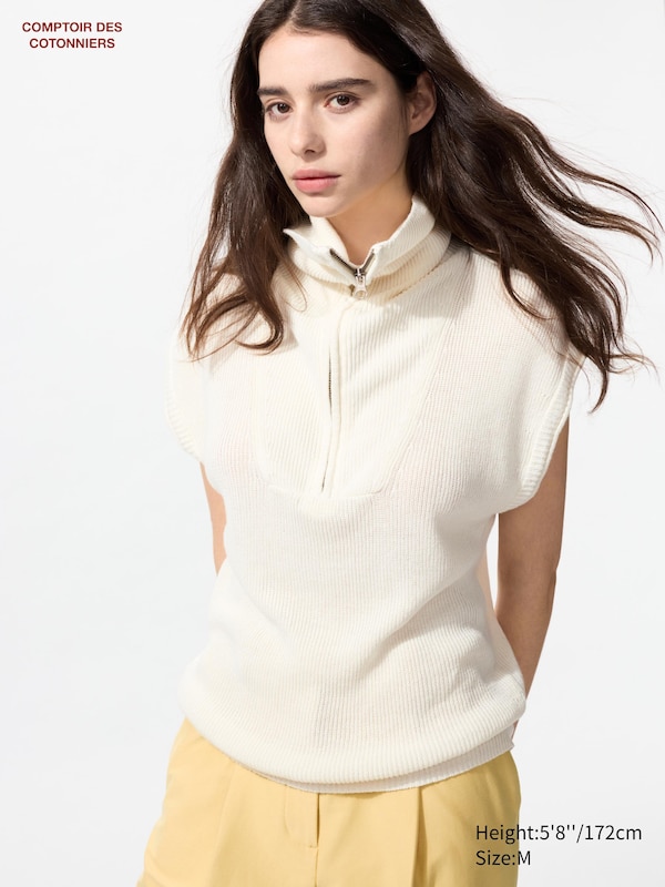 

Толстый льняной джемпер с высоким воротом и застежкой-молнией Uniqlo, белый
