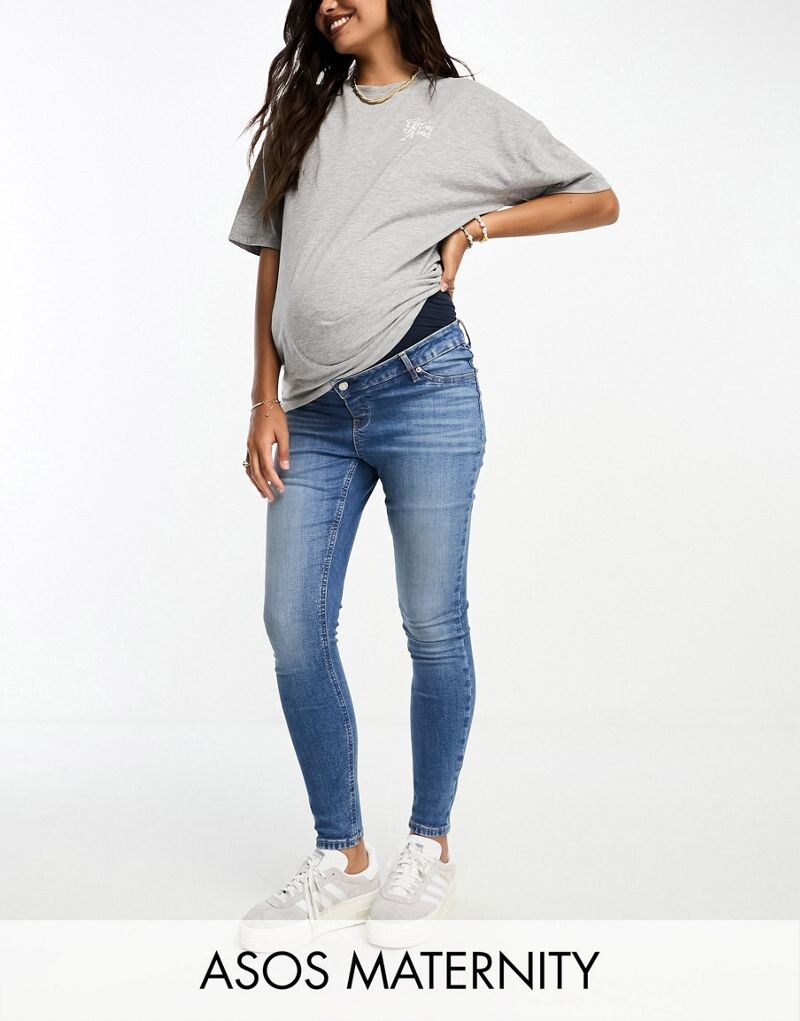 

Синие джинсы скинни с завышенной талией ASOS DESIGN Maternity