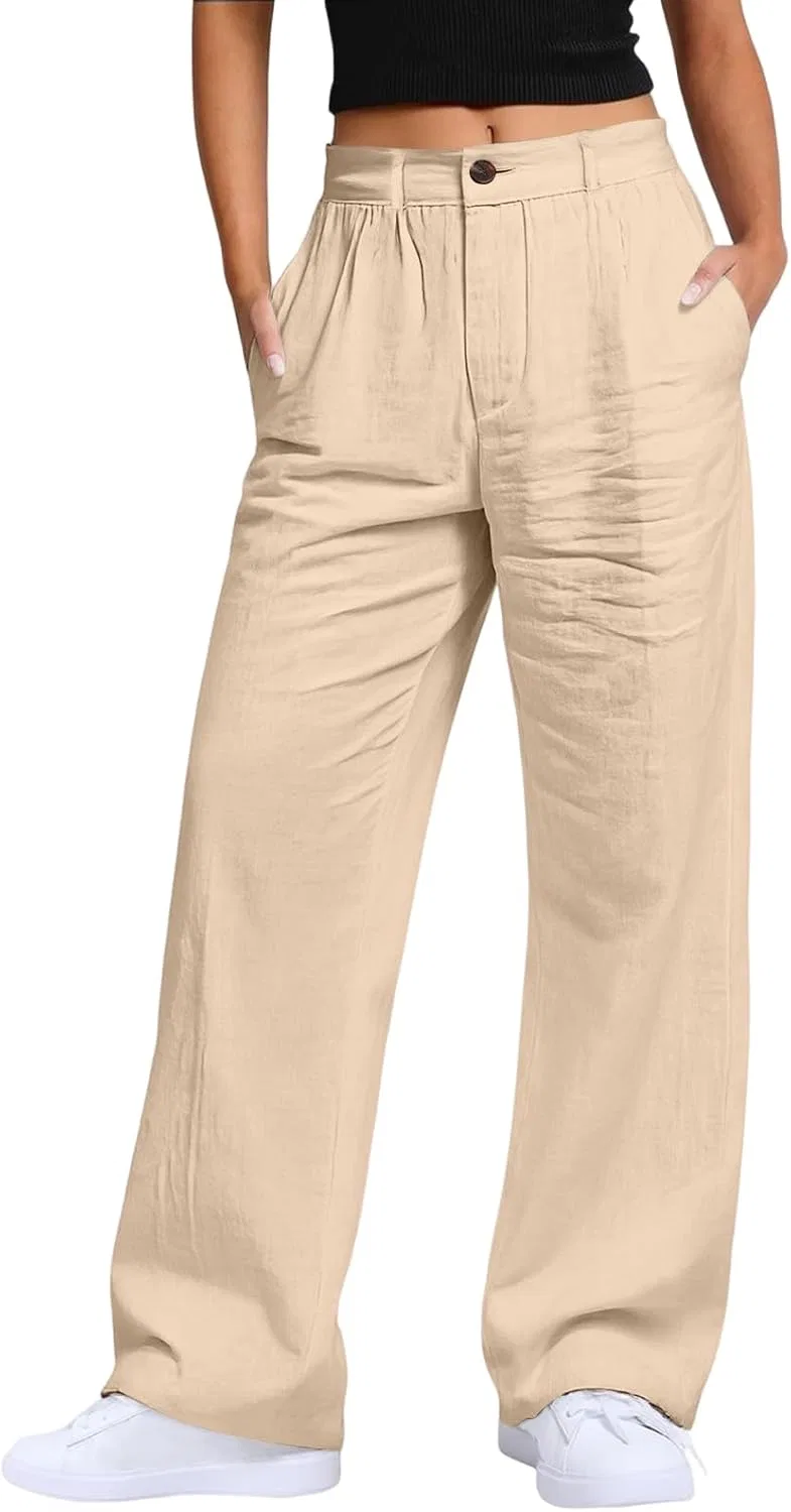 Женские брюки палаццо из льна, Generic, 03-khaki