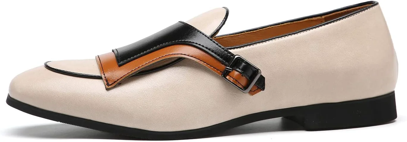 Santimon Mens Locafers с монахским ремешком Повседневная формальная деловая обувь Мокасины Тапочки для курения, бежевый — фото 4