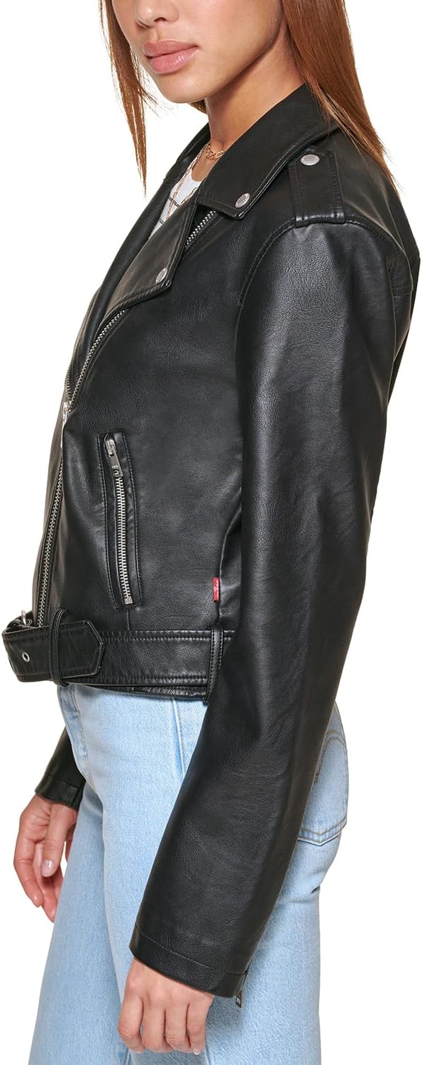 Женская байкерская куртка Levi's из искусственной кожи с поясом (стандартный и большой размер), Black — фото 3