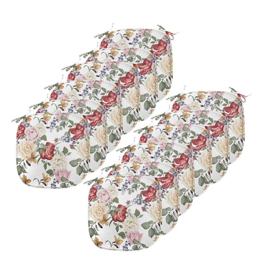 

Подушки на обеденный стул ABAKUHAUS Shabby Flora, цветы сирени и розы, декоративная водонепроницаемая подушка с ремнями для кухонных сидений, 40 см x 40 см — упаковка из 12 шт., бледно-розовый кремовый
