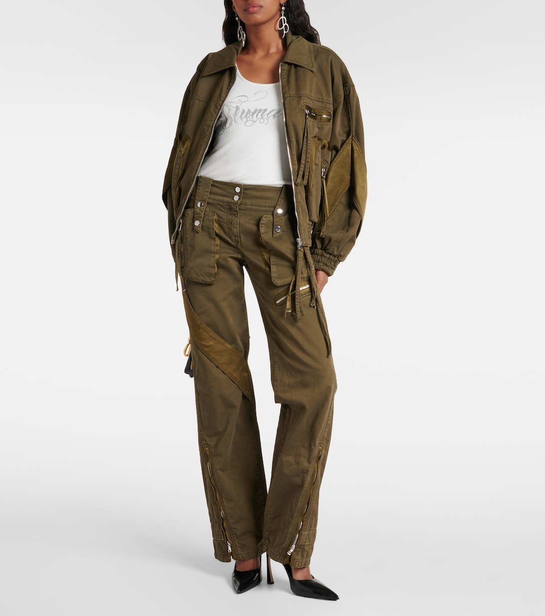 Расклешенные джинсы-карго со средней посадкой Blumarine, Militare — фото 2