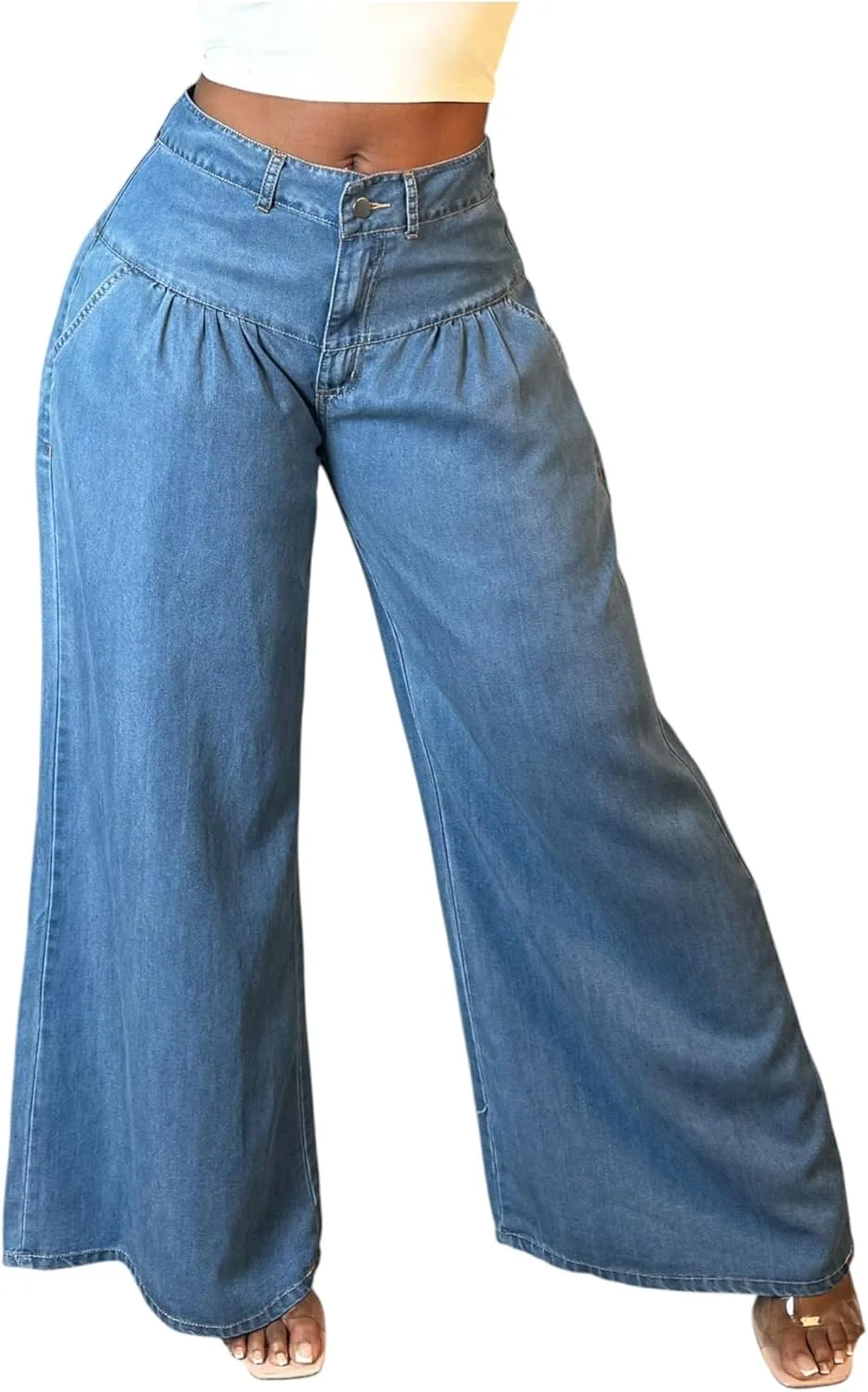 

Женские мешковатые джинсы High Waist Wide Leg Barrel с плиссировкой и практичными карманами CFNZER