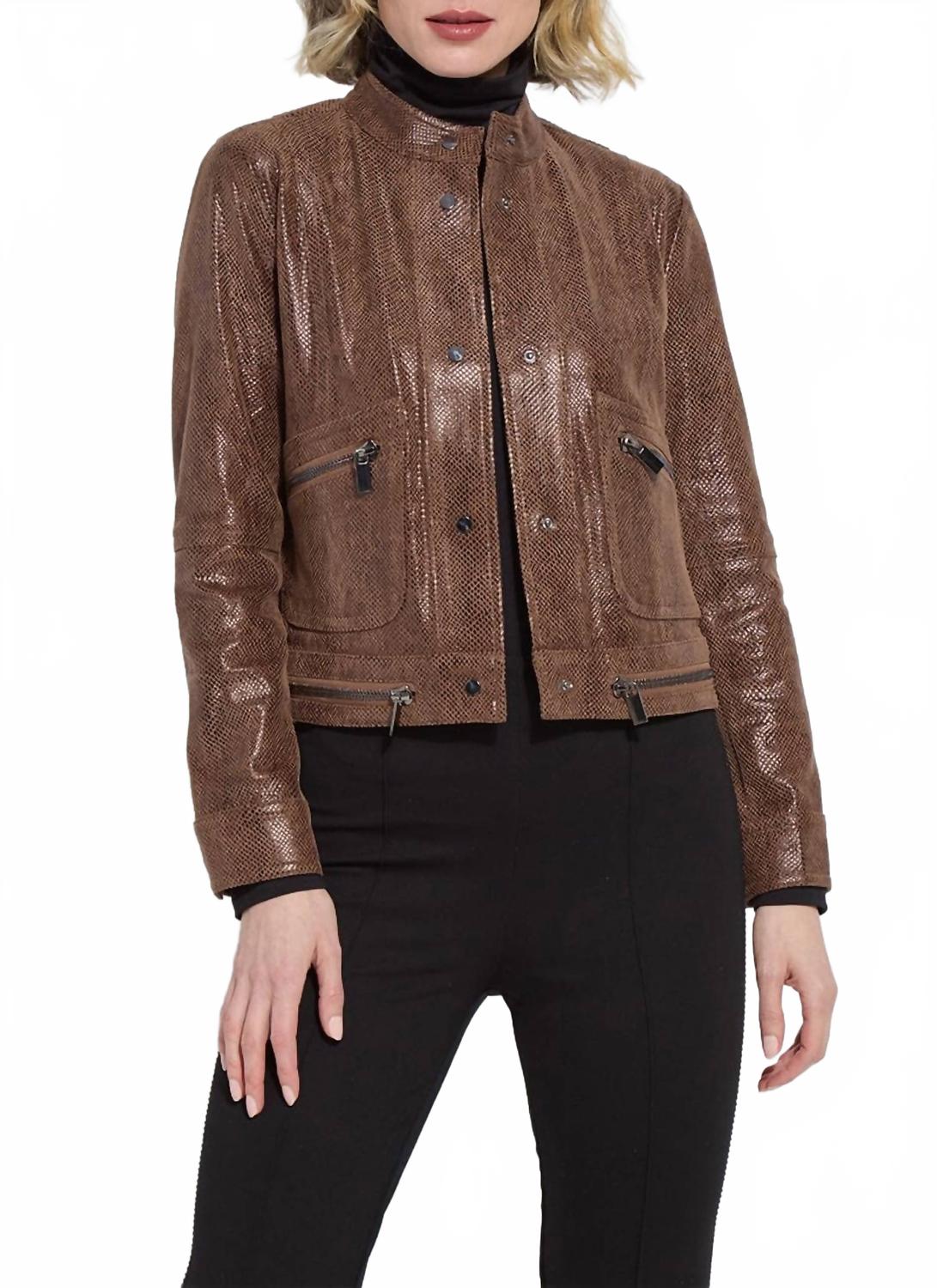 

Lysse Мотоциклетная куртка Porter Foil из веганской замши, прочный коричневый змеиный принт