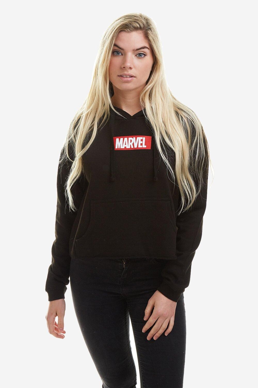 

Женская укороченная толстовка с логотипом Box Marvel, черный