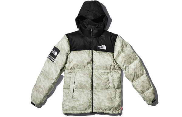 Пуховик Supreme FW19 week 18 x The North Face Paper Print Nuptse Jacket, серый — фото 3