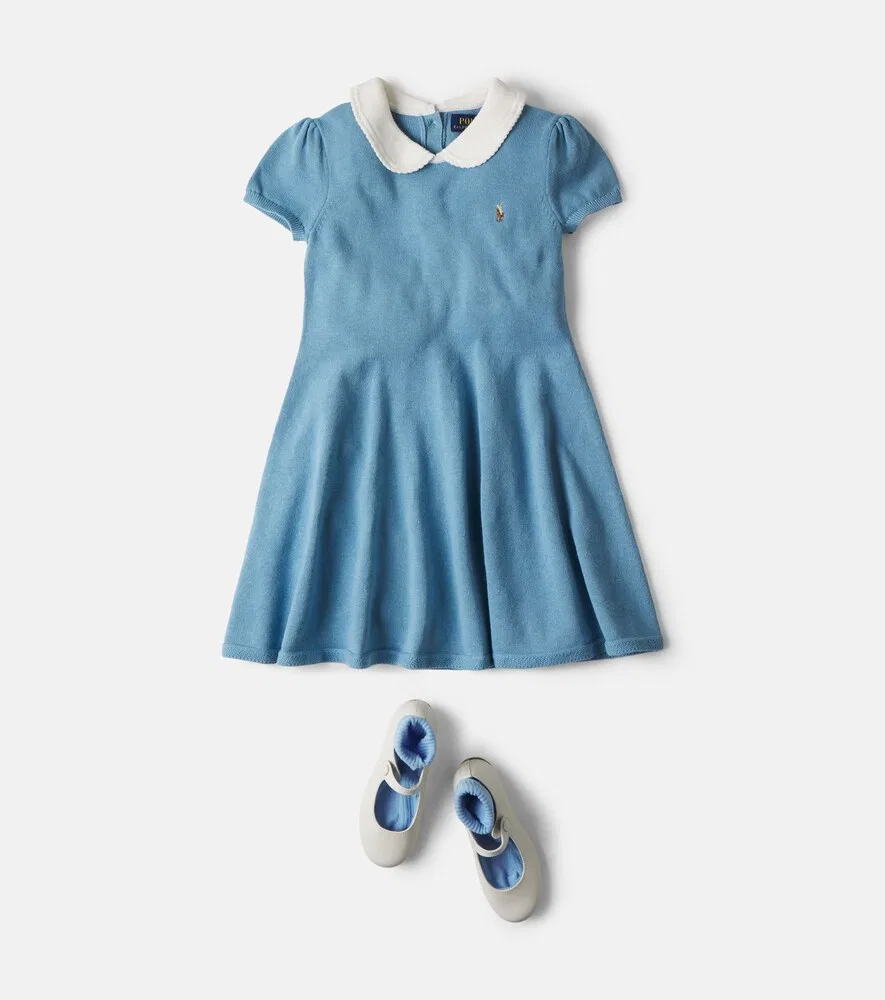 Вязаное хлопковое платье Polo Ralph Lauren Kids, синий — фото 2