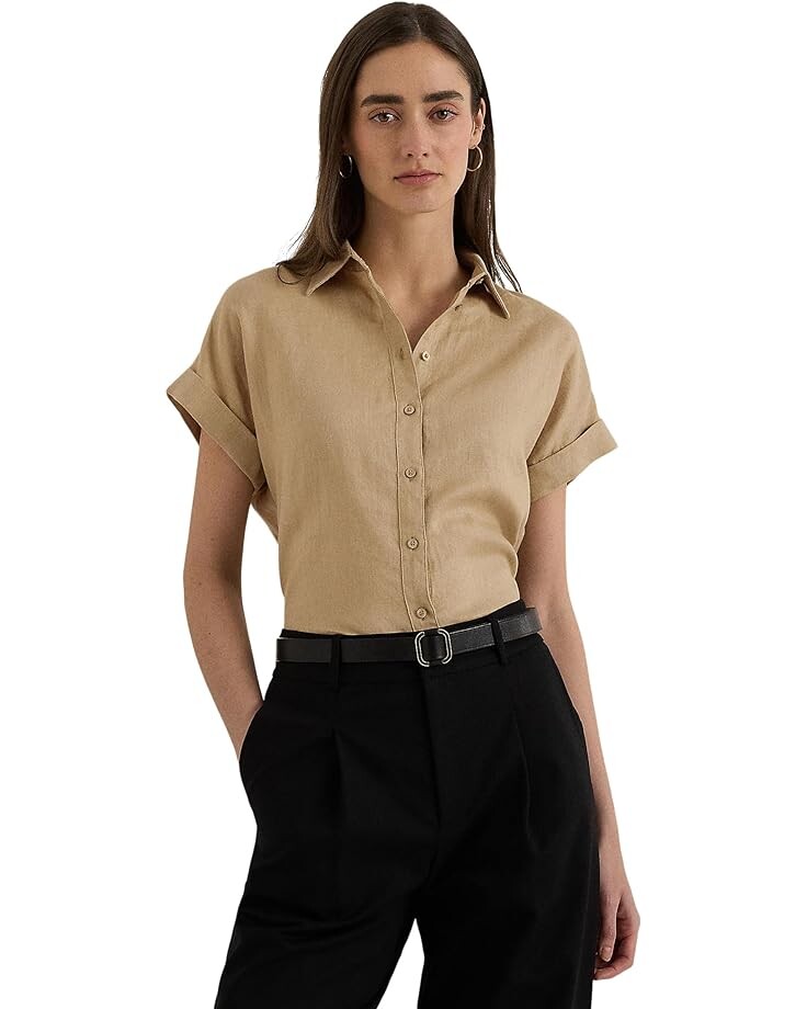 

Рубашка LAUREN Ralph Lauren Linen Dolman-Sleeve, цвет Birch Tan