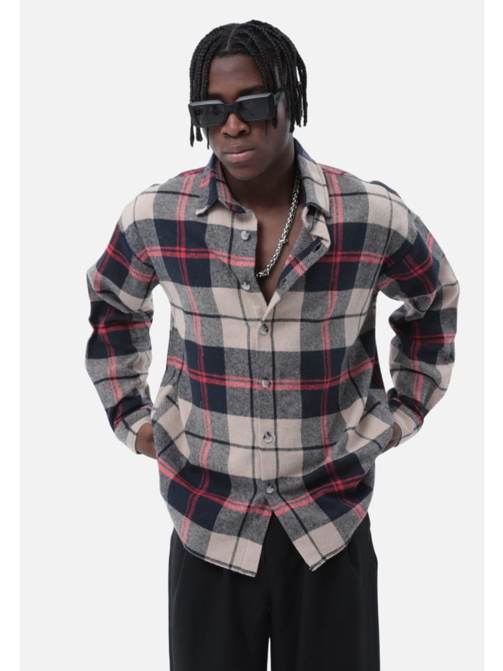 

COFI 1453 Фланелевая рубашка, клетчатая рубашка, рубашка лесоруба темно-синего и бежевого цвета