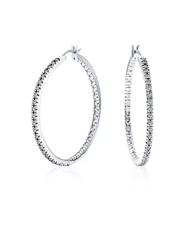 

Серьги-Кольца розовые, белые, черные, с кубическим цирконием, паве, вывернутые наизнанку, большие, серебряные, с покрытием из розового золота, диаметр 1,75 дюйма Bling Jewelry, clear