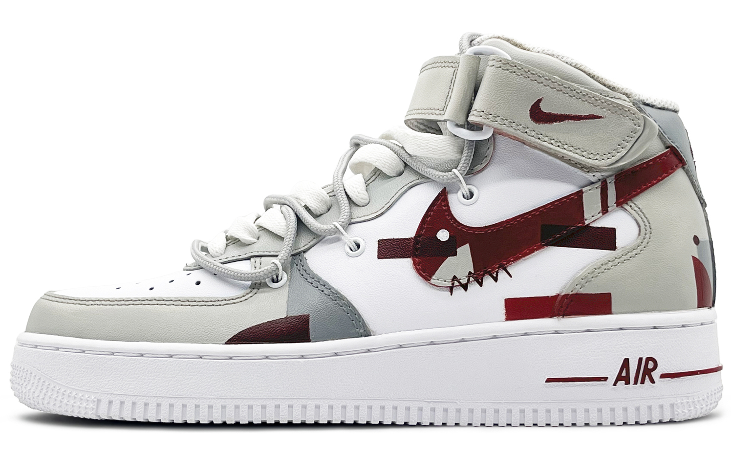 Nike Air Force 1 Антискользящие Износостойкие Высокие Скейтборд Кроссовки Женские Серые Красные — фото 2