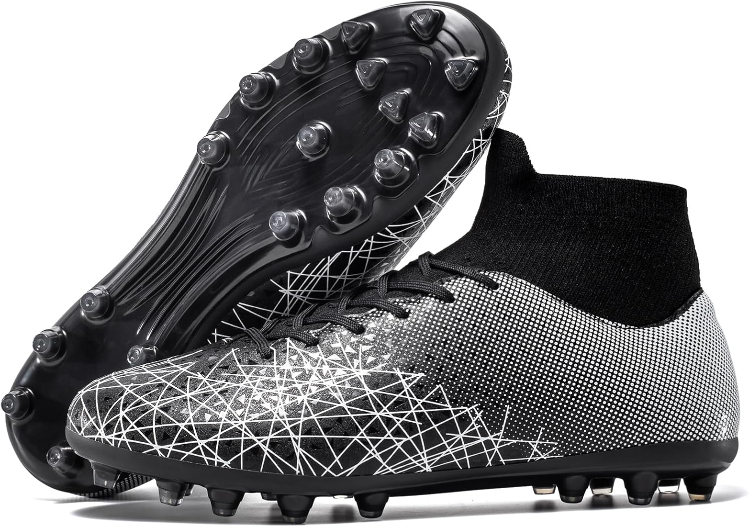 

Футбольные бутсы унисекс для взрослых, профессиональные футбольные бутсы, высокие, дышащие, для искусственного газона, для игры на открытом воздухе и в помещении, мужские шипованные бутсы Eoecoioui, черный
