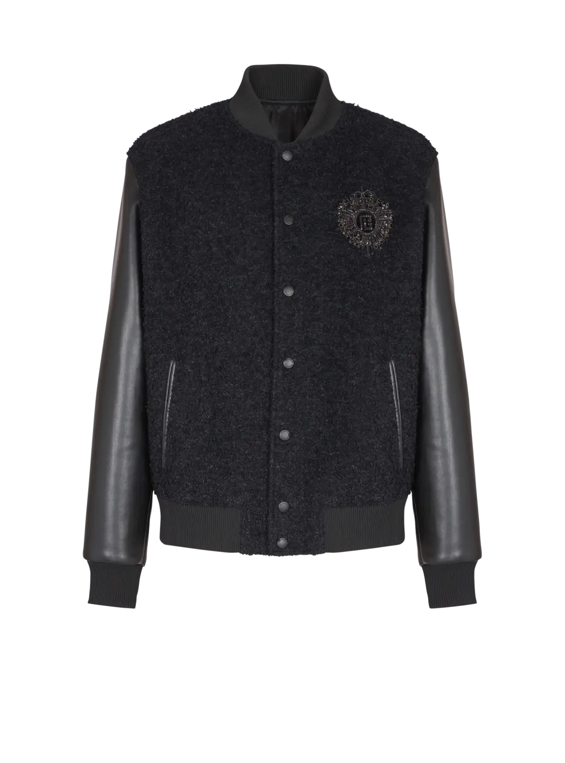 

Твидовый бомбер с отделкой из искусственной кожи Balmain, черный