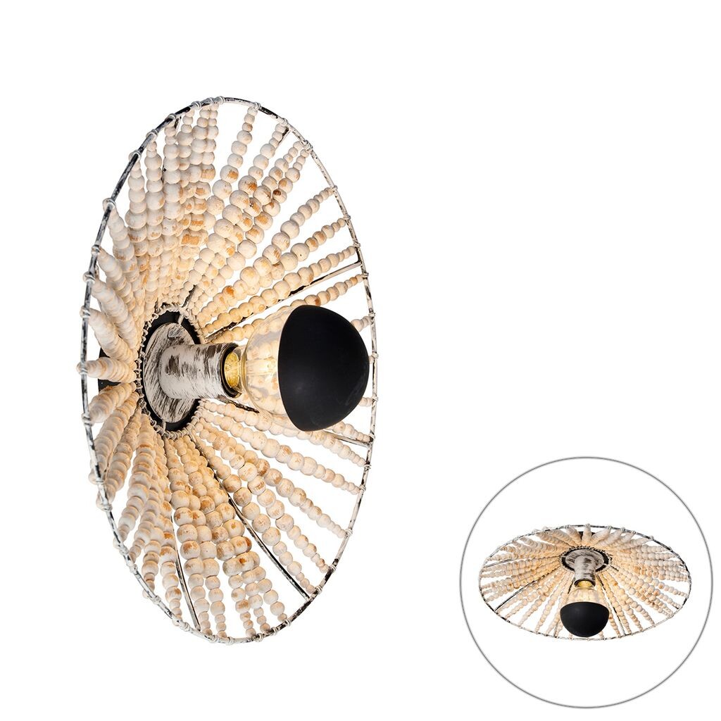 

QAZQA - Настенный светильник Oriental Oriental, бежевый с бусинами - Moti I гостиная I спальня - круглое дерево - подходит для светодиодов E27