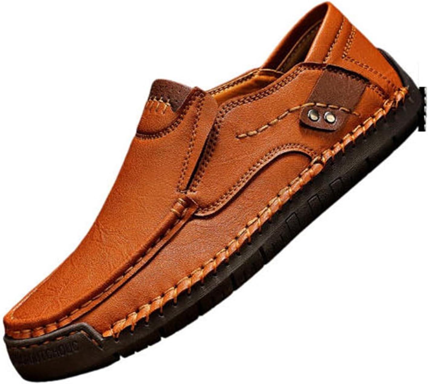 

Мужские сшитые вручную кожаные слипоны, лоферы, плоская подошва, дышащие, мягкие, повседневные, легкие, гибкие, с круглым носком, противоскользящие, удобные для ежедневных поездок на работу, отдыха и путешествий Tengfeifly, желтый