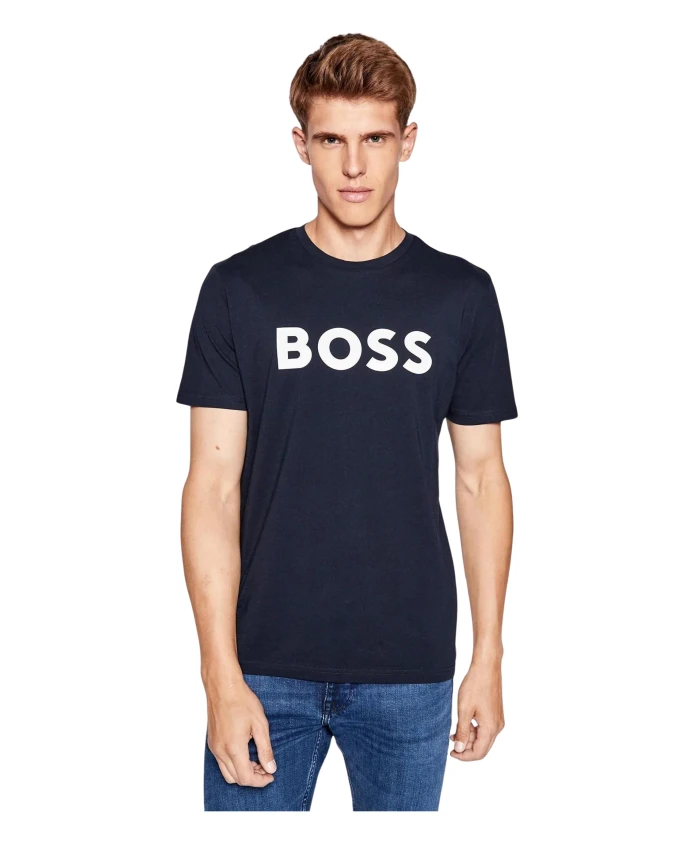 

Синяя футболка с принтом и круглым вырезом Hugo, синий