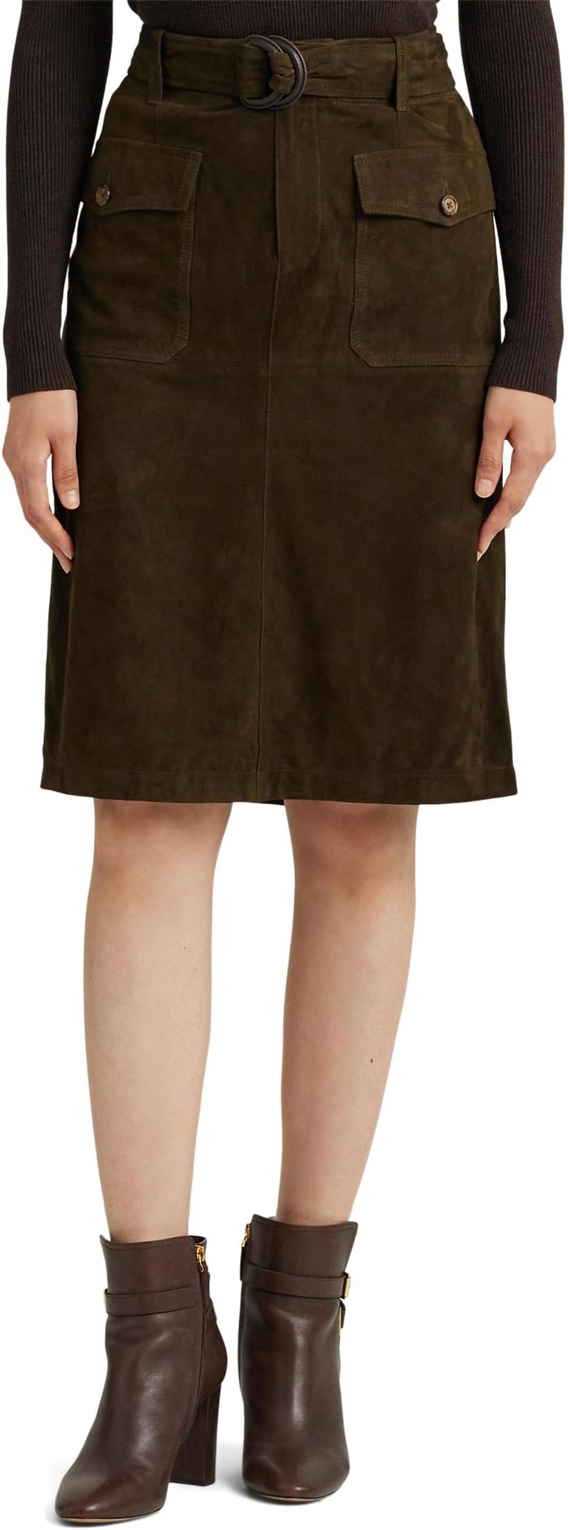

Юбка Lauren Ralph Lauren Belted Goat-Suede Pencil Skirt, цвет Dark Olive