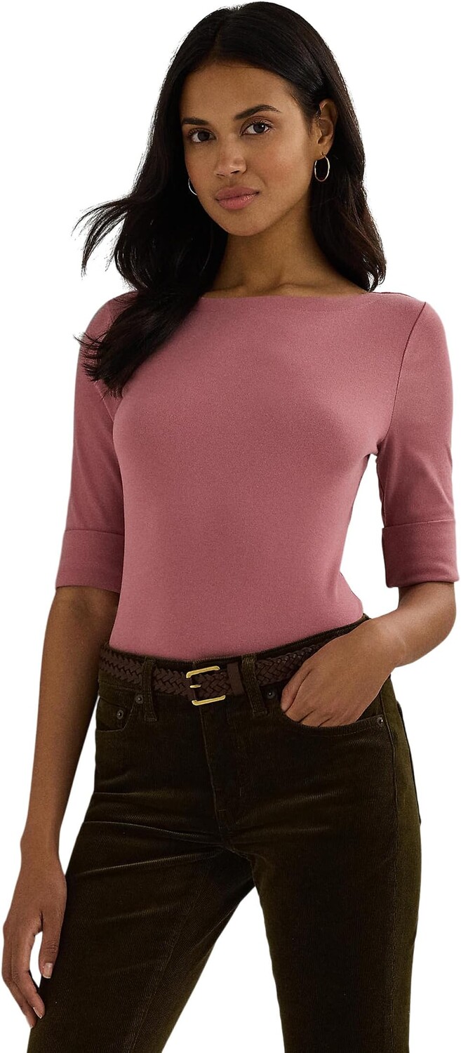 

Футболка Lauren Ralph Lauren Stretch Cotton Boatneck Tee, цвет Rose Blush