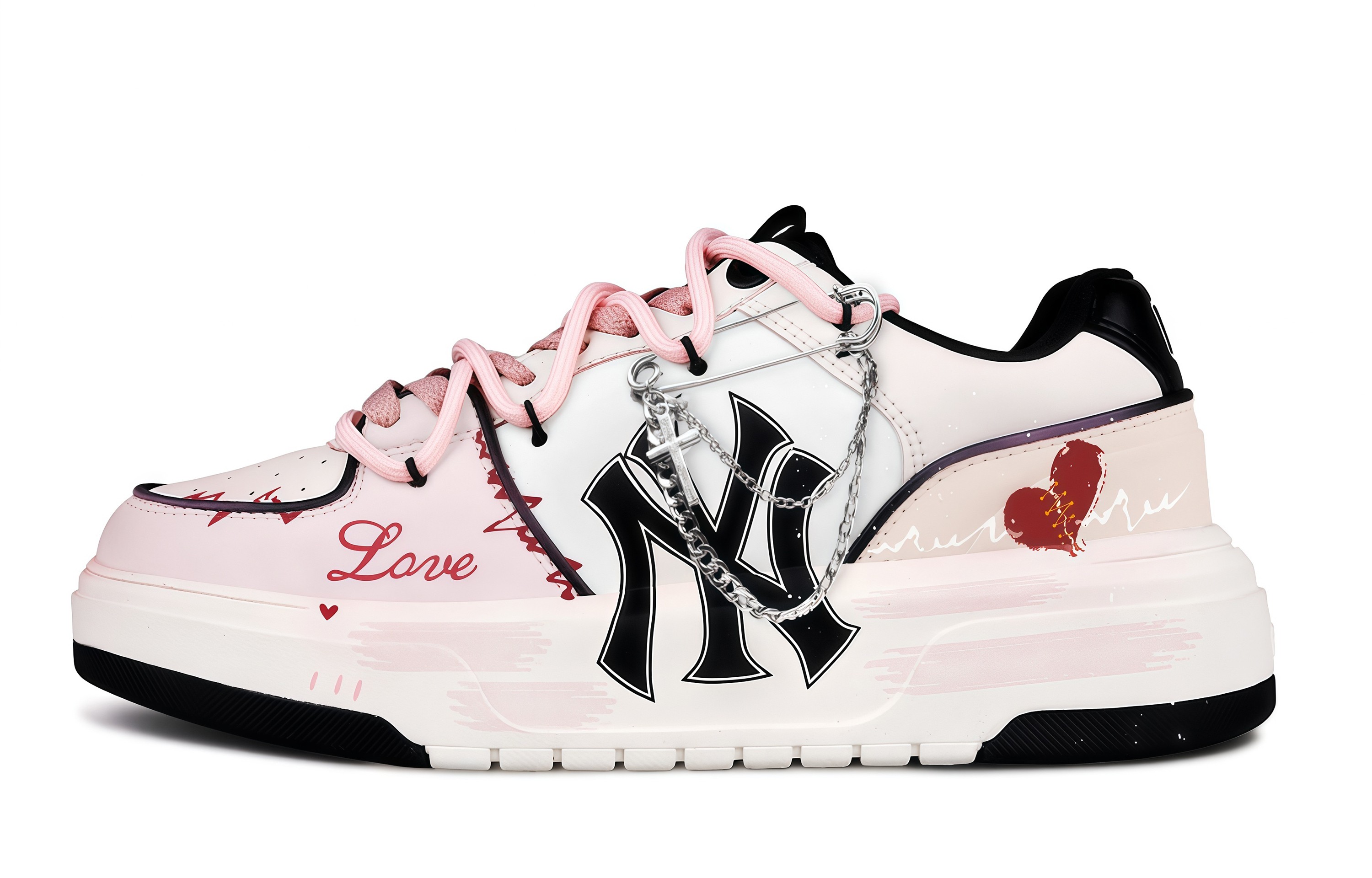 

MLB Толстые внутренние кроссовки для скейтбординга с износостойкой цепочкой, унисекс, розовые и белый