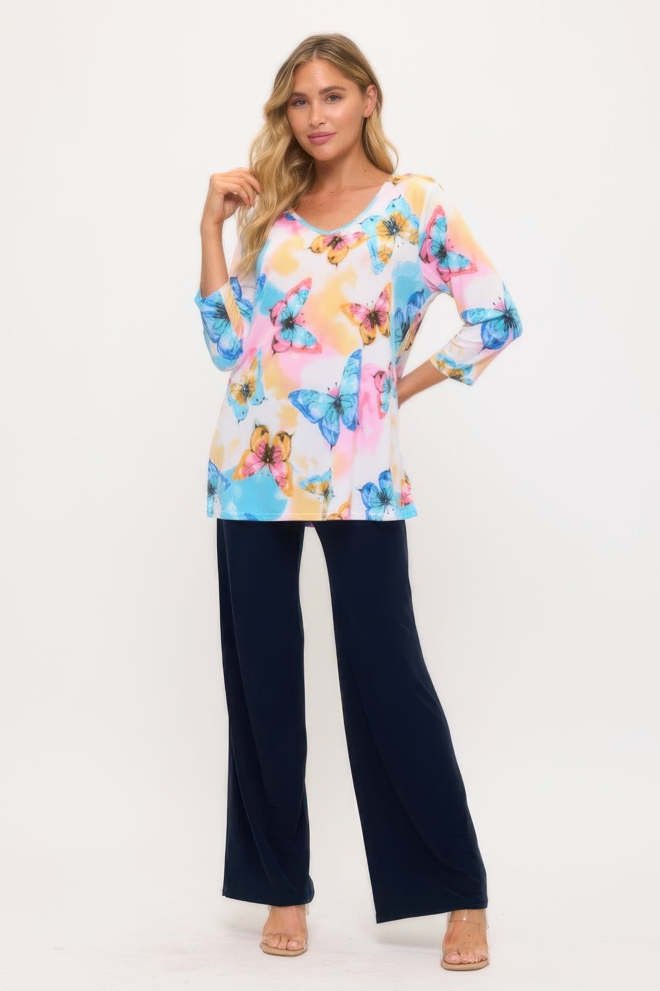 

Топ с V-образным вырезом и разрезом TRUEDAMES, мультиколор