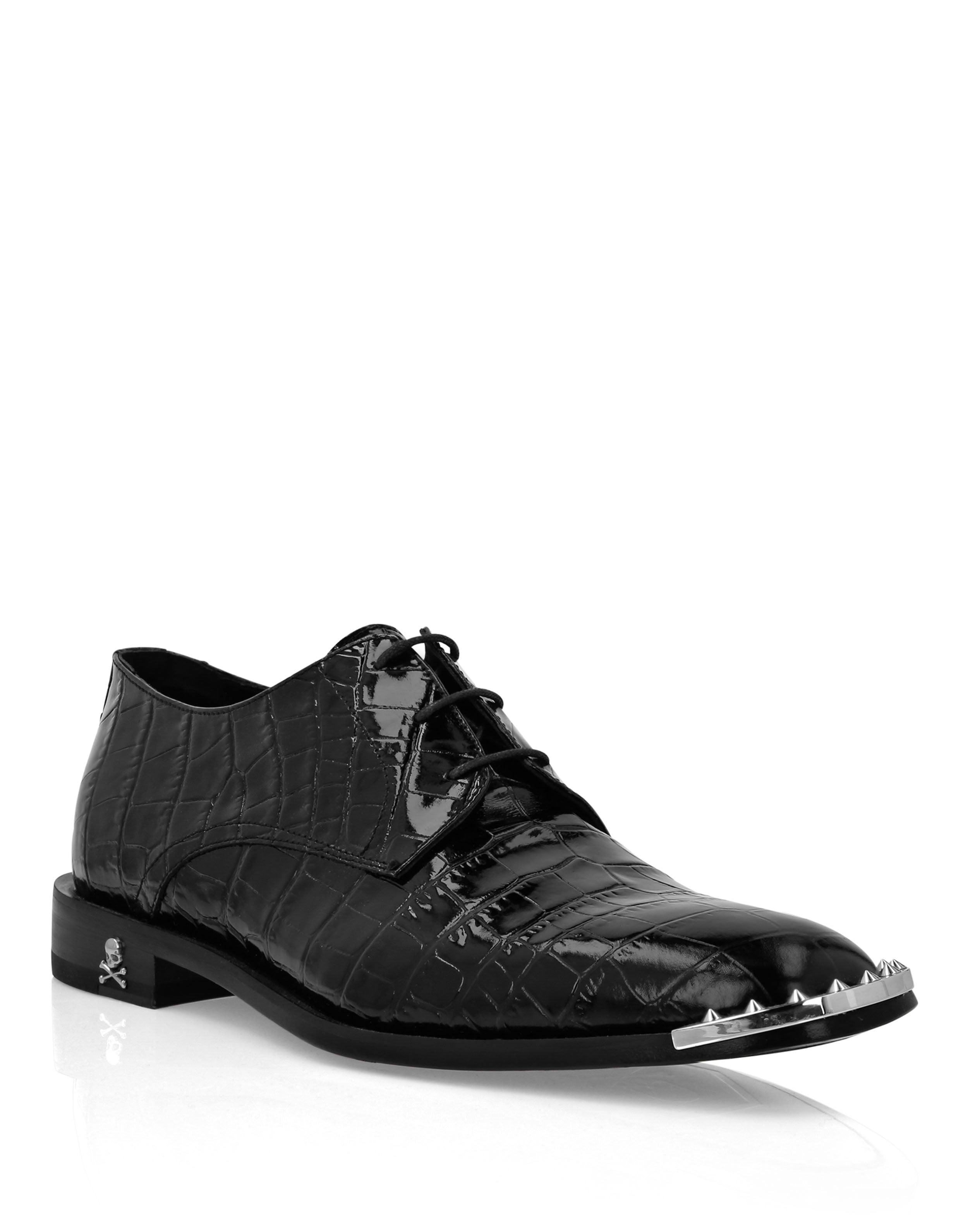 

Крокодиловые шнурованные туфли Skull&Bones PHILIPP PLEIN, черный