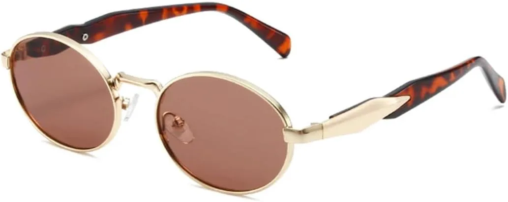 

Ретро металлические овальные солнцезащитные очки для женщин, модные, конфетных оттенков, защита от УФ-излучения UV400, для мужчин, в стиле панк UUPTTPL, Golden Tea