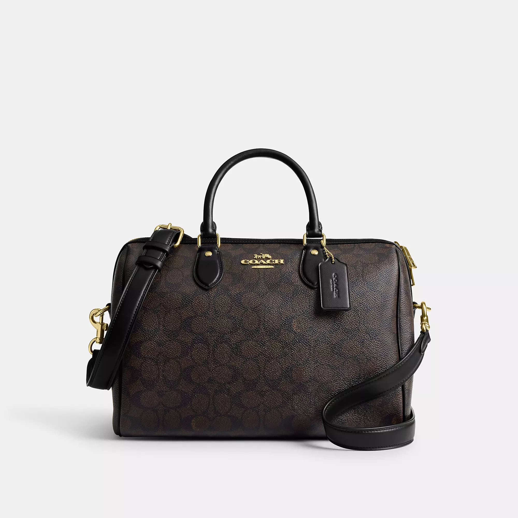 

Coach Outlet Rowan Большая сумка-портфель из фирменной ткани, цвет gold/walnut/black, Черный, Coach Outlet Rowan Большая сумка-портфель из фирменной ткани, цвет gold/walnut/black