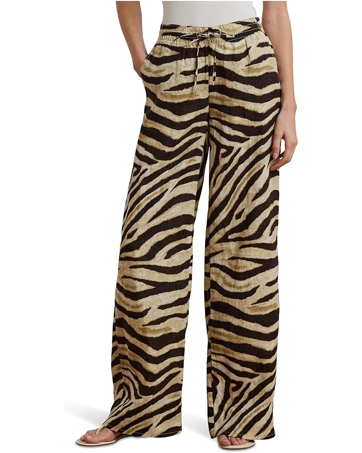 

Брюки Lauren Ralph Lauren Petite Zebra-print Linen Wide-leg Pants, цвет Cream/Brown