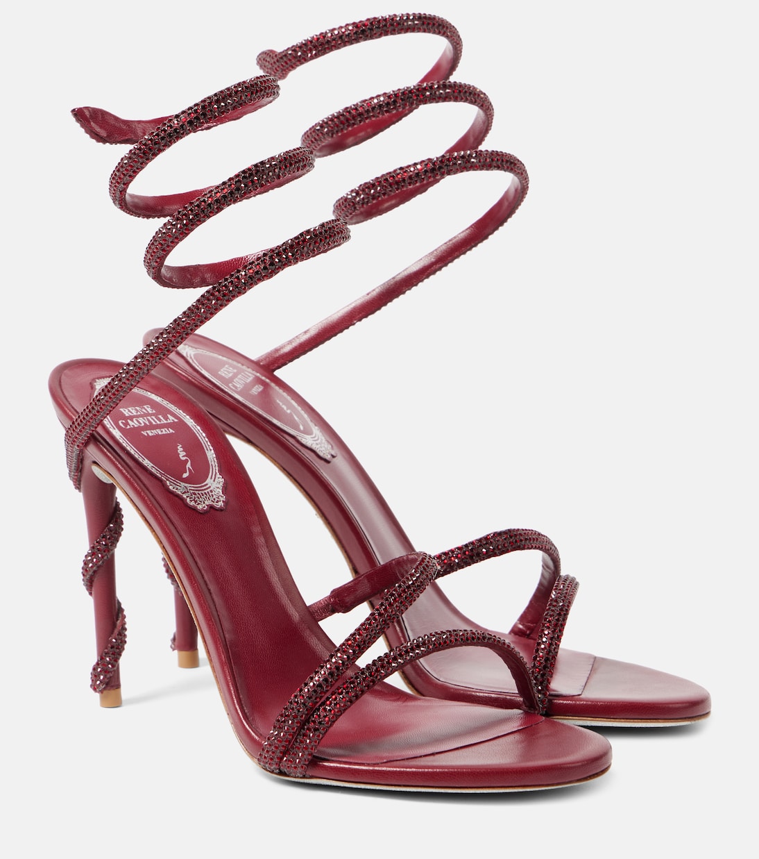 Босоножки Марго с декором Rene Caovilla, Bordeaux Satin-Lamb
