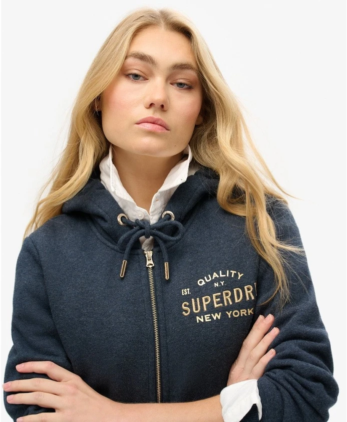 Толстовка с металлическим логотипом и застежкой-молнией, синяя. Superdry, синий — фото 4