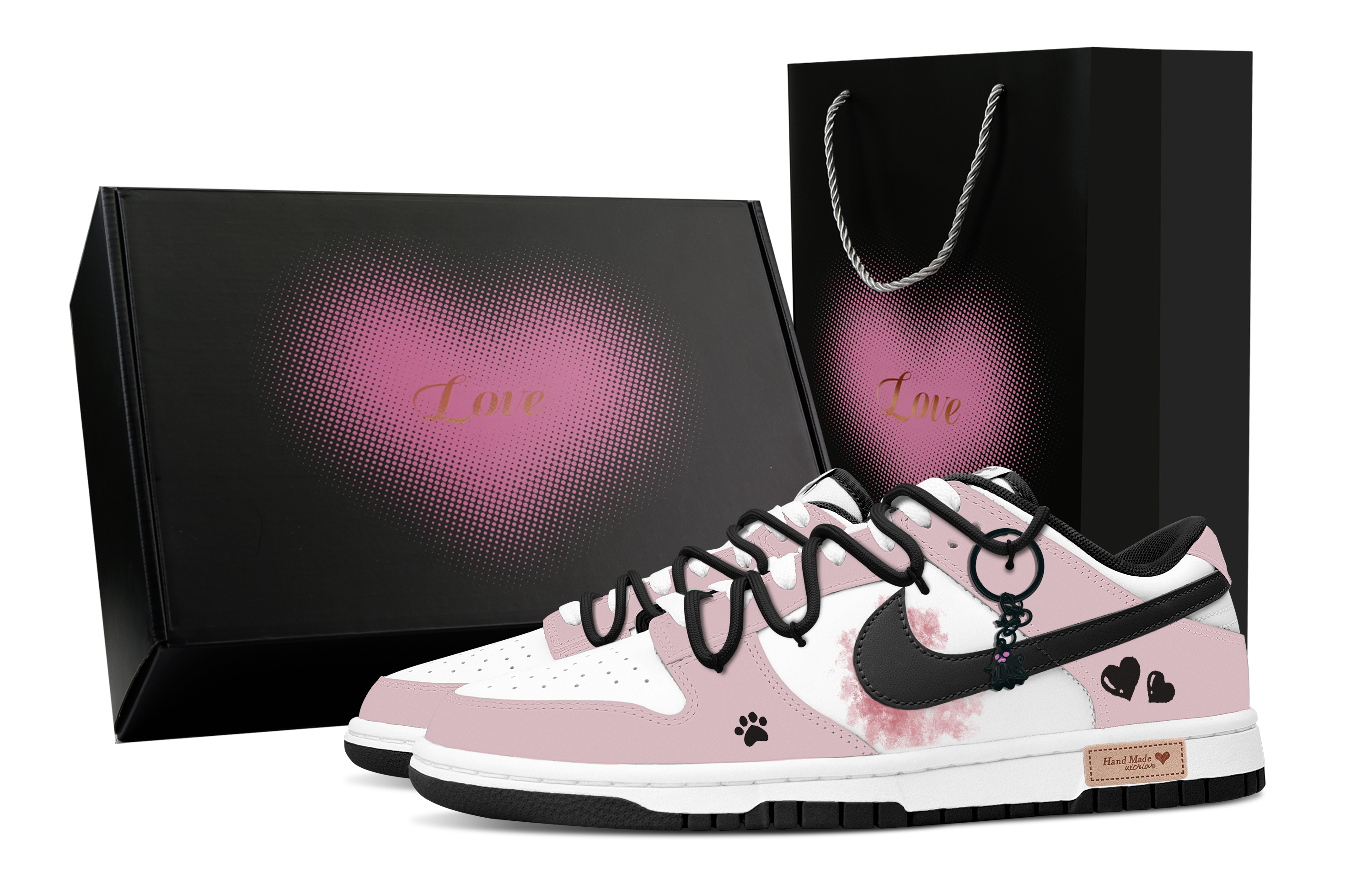 

Nike Кроссовки для скейтбординга Dunk Black Pink Smash Heart Box, износостойкие, низкие, мужские, розовые