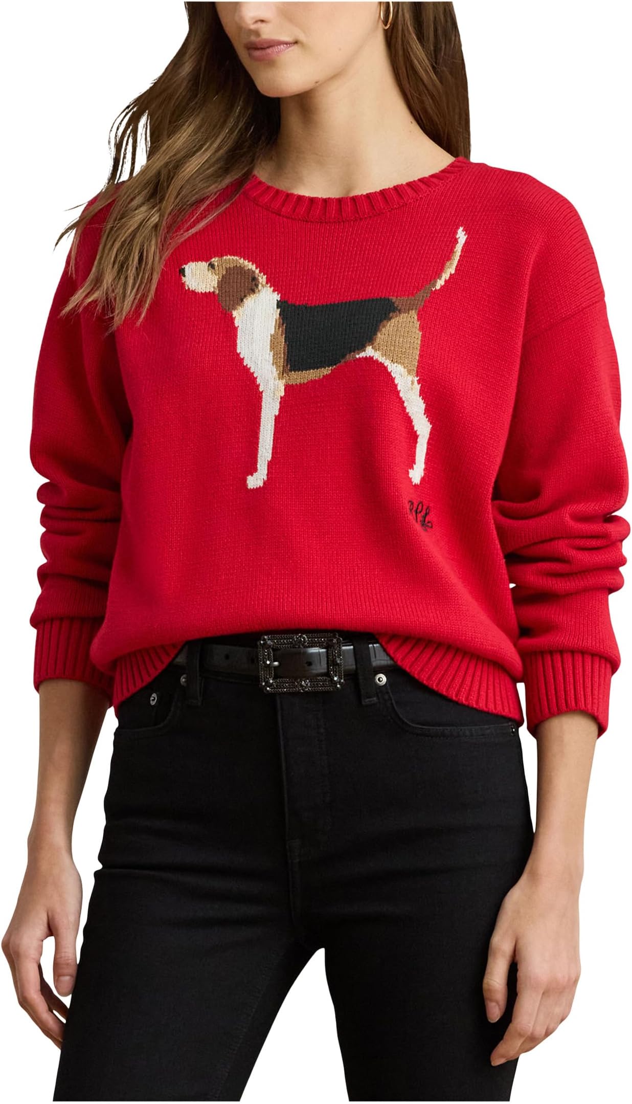 

Свитер Lauren Ralph Lauren Women's Petite Intarsia-Knit Foxhound Cotton Sweater, Ralph Red Multi