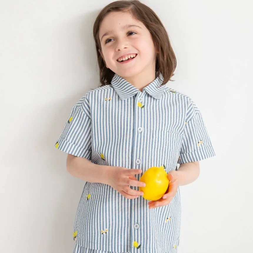 Рубашка с коротким рукавом, вышитая лимонами и цветами Branshes, off white