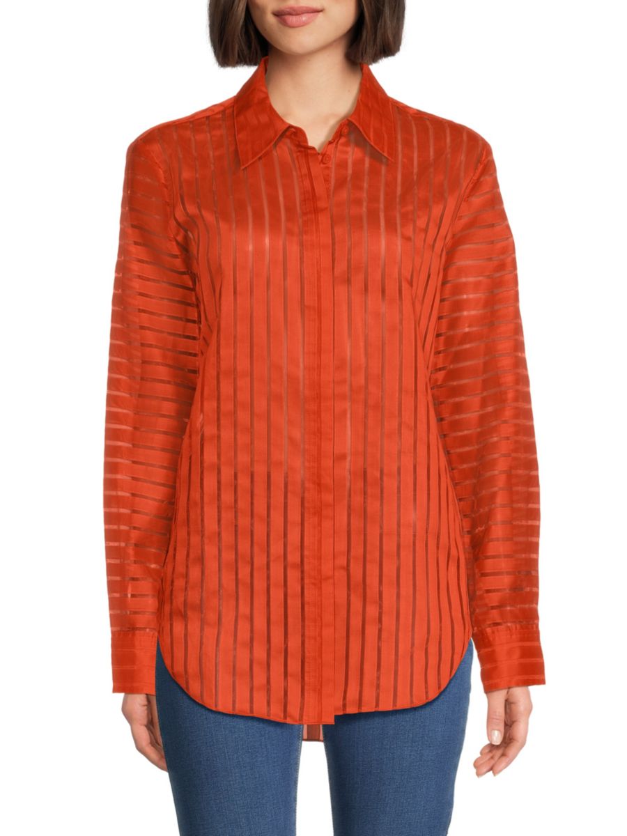 

Полосатая прозрачная рубашка BCBGMAXAZRIA, цвет Pumpkin