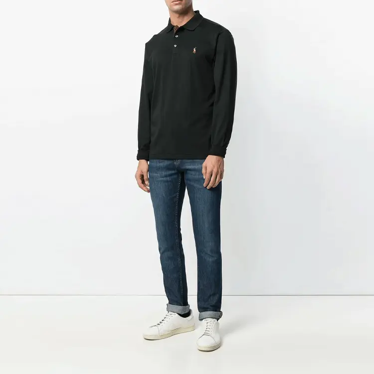 Поло с длинным рукавом и вышитым логотипом Polo Ralph Lauren, черный — фото 4