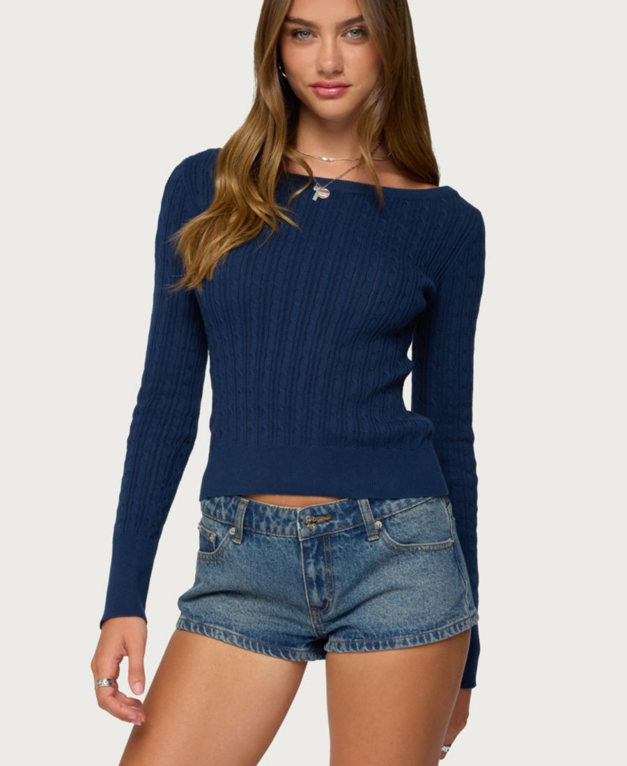 

Женский свитер Larah с вырезом-лодочкой и косами Edikted, Navy