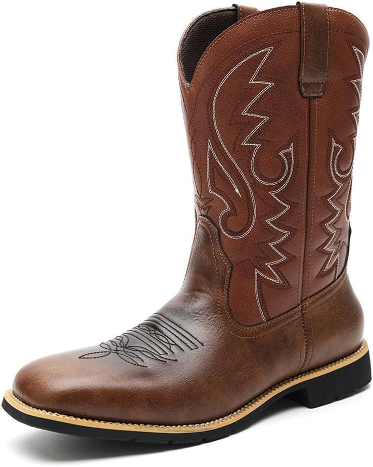 

Мужские ковбойские сапоги KYOESCAI с квадратным носком, вышивкой, стиль Western, ретро, водоотталкивающие, прочные, для улицы, коричневый