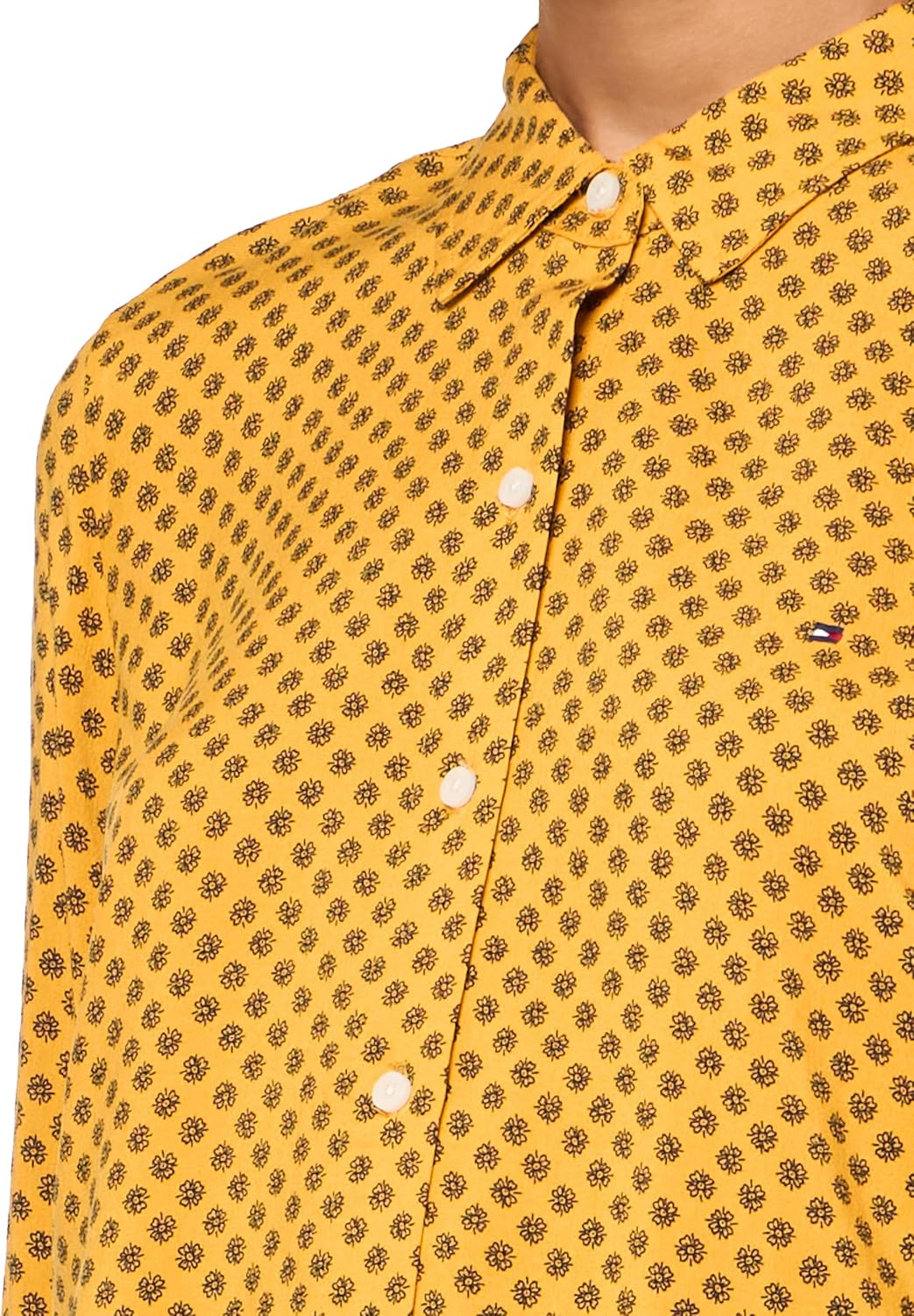 Женский спортивный топ Tommy Hilfiger с длинным рукавом и воротником на пуговицах, Mineral Yellow Multi — фото 3