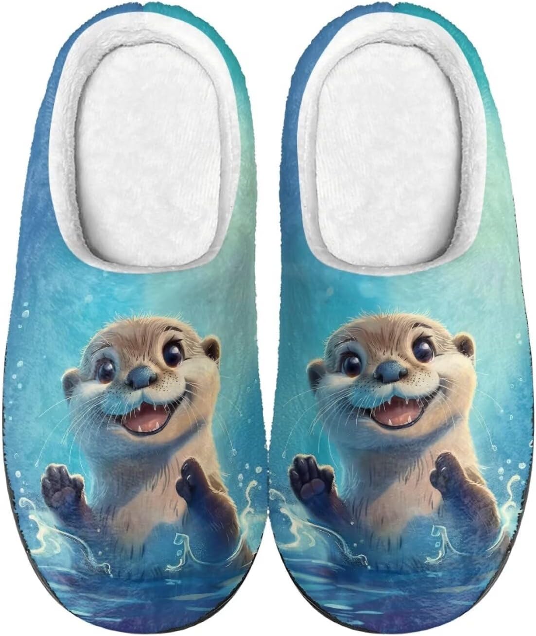 

Тапочки Xpyiqun для женщин и мужчин, домашние слипоны, пушистые теплые зимние тапочки, размер 4-12, Sea Otter Cute