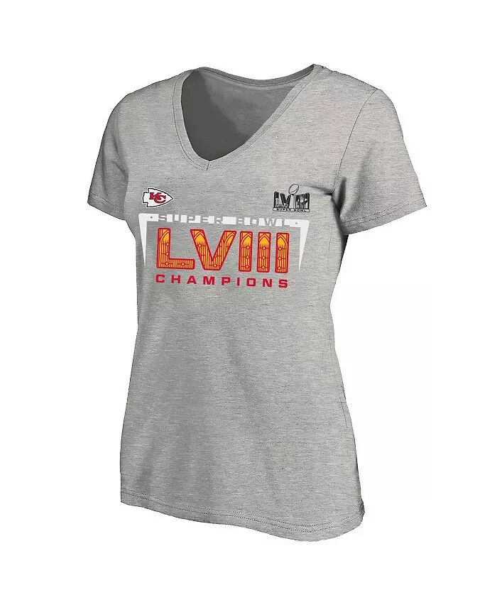 

Женская футболка Heather Gray Kansas City Chiefs Super Bowl LVIII Champions Plus Size Counting Points с V-образным вырезом Fanatics