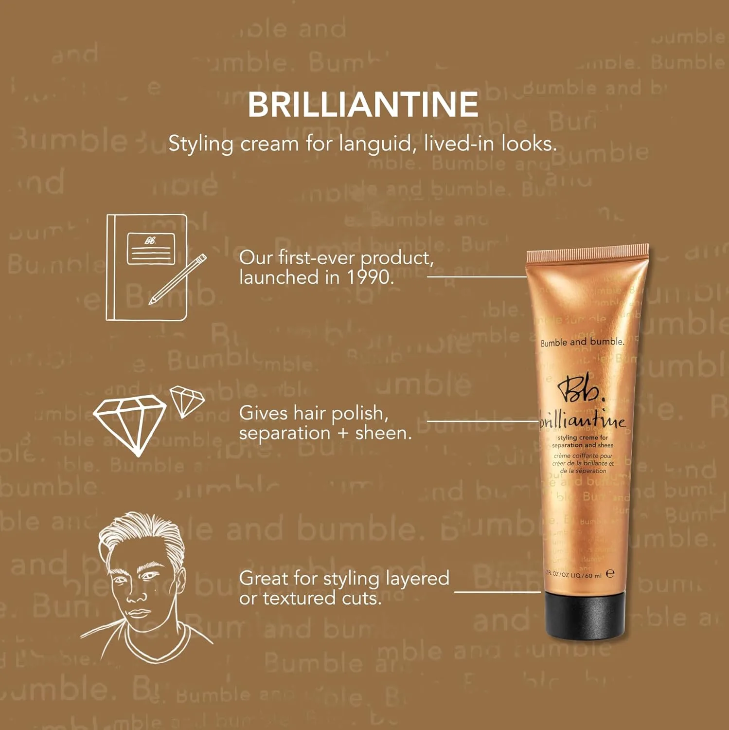 Bumble and bumble. Крем для укладки Brilliantine | Придает волосам разделение прядей и блеск | С касторовым маслом | Для волос средней и густой толщины, 57 мл — фото 4