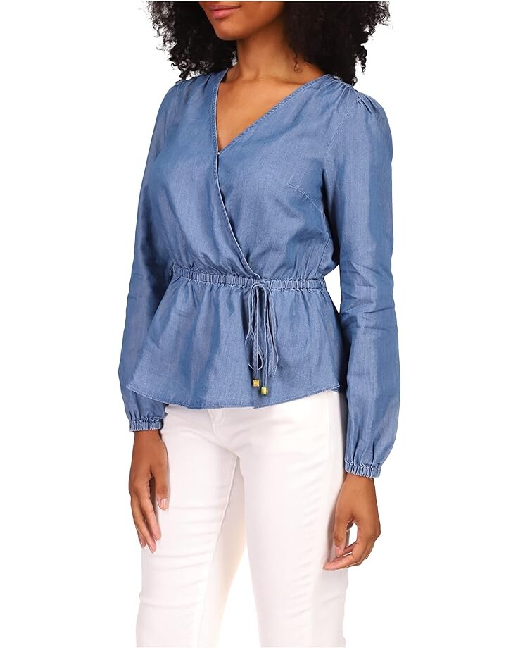 

Топ Michael Kors Long Sleeve Wrap Top, цвет Light Cadet Wash