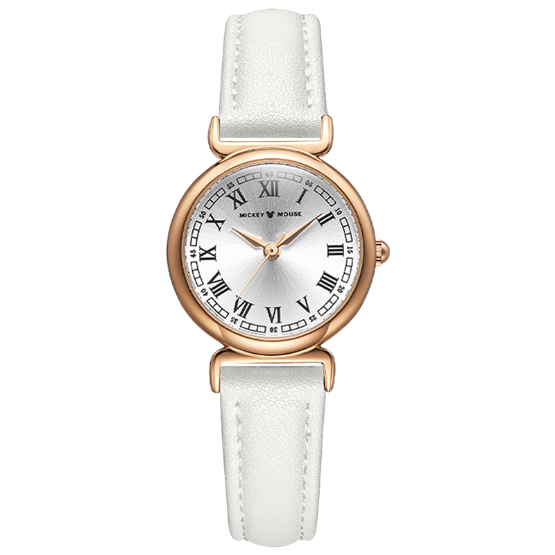 

Disney Часы Quartz Movement Genuine Leather Strap Watch Women's Watch White Dial, Cloud White-Plain Weave Strap