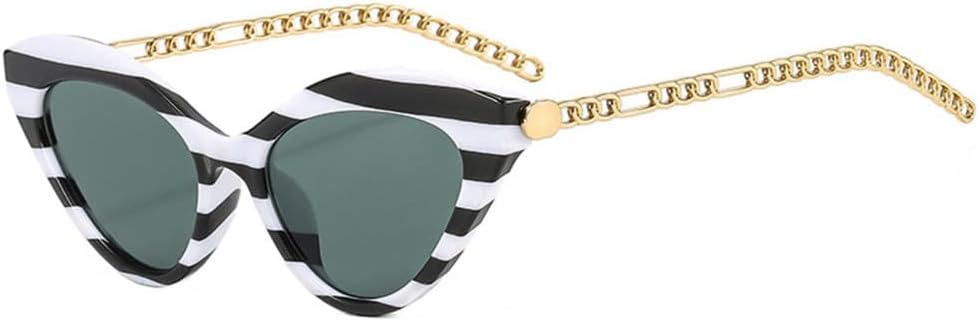 

Ретро-солнцезащитные очки «кошачий глаз» с разноцветными линзами для женщин и мужчин, модные очки с металлической цепочкой, защита от УФ-излучения UV400, темно-зеленые солнцезащитные очки generic, Striped Dark Green