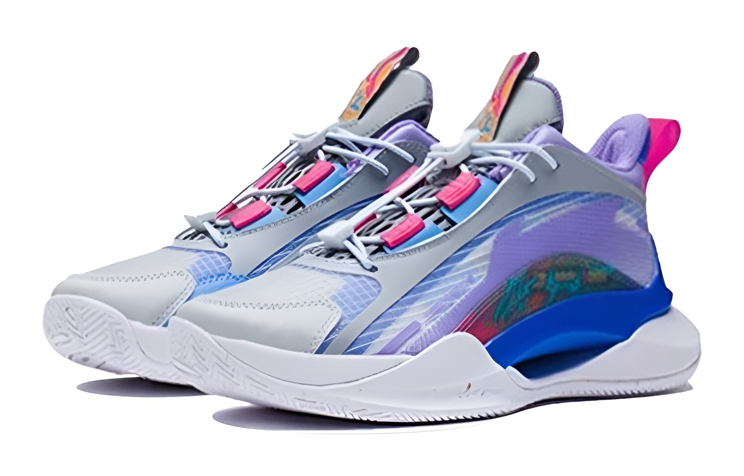 Детские баскетбольные кроссовки Team2.0 GS Mid-top серые/синие/фиолетовые Lining Young — фото 3